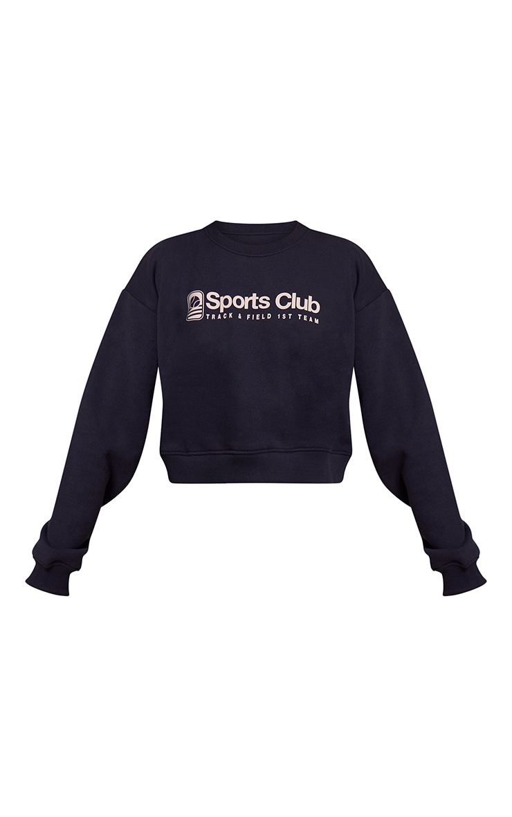 Navy Sports Club Print Cropped Sweatshirt image 5