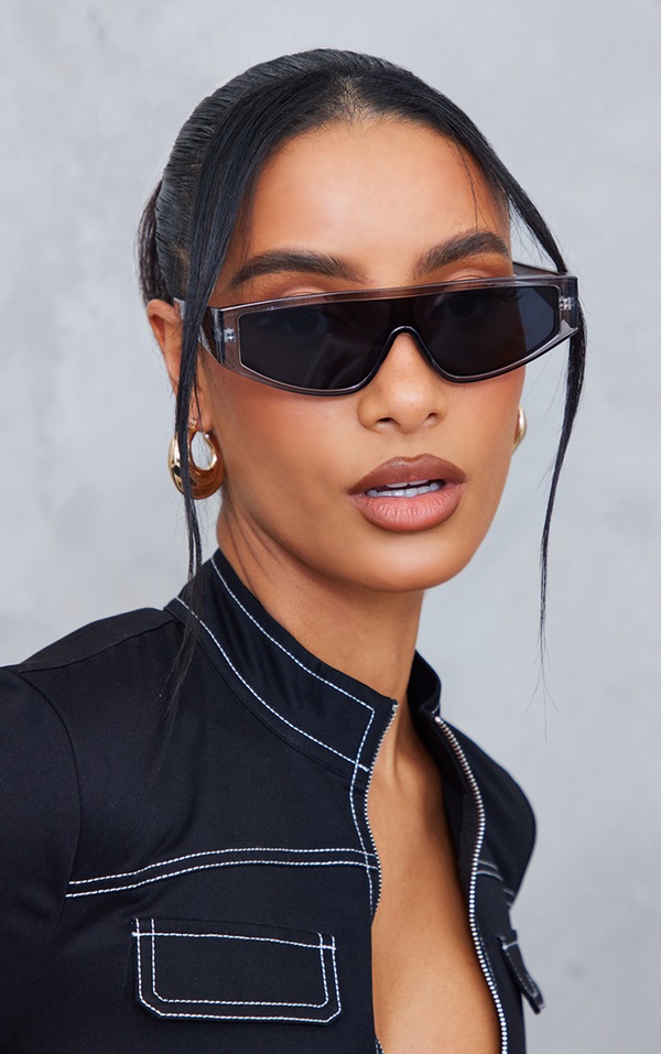 Grey Transparent Frame Sporty Visor Sunglasses PrettyLittleThing