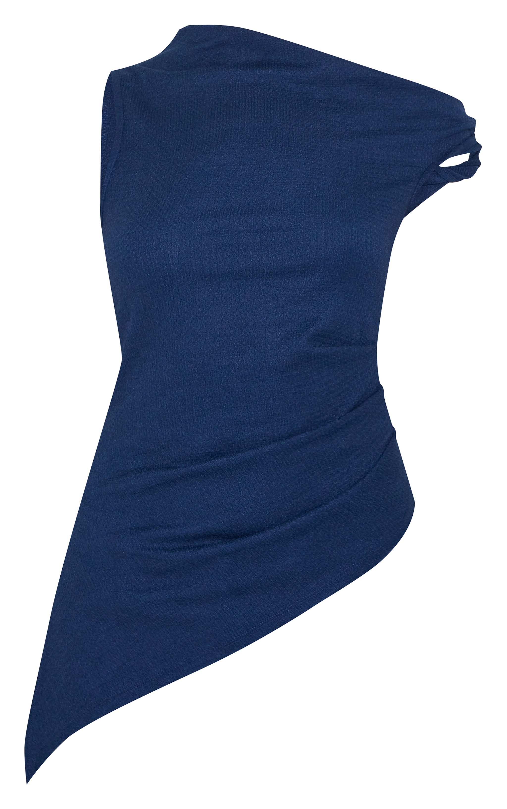 Navy Textured Rib Twist Detail Asymmetric Longline Top image 5