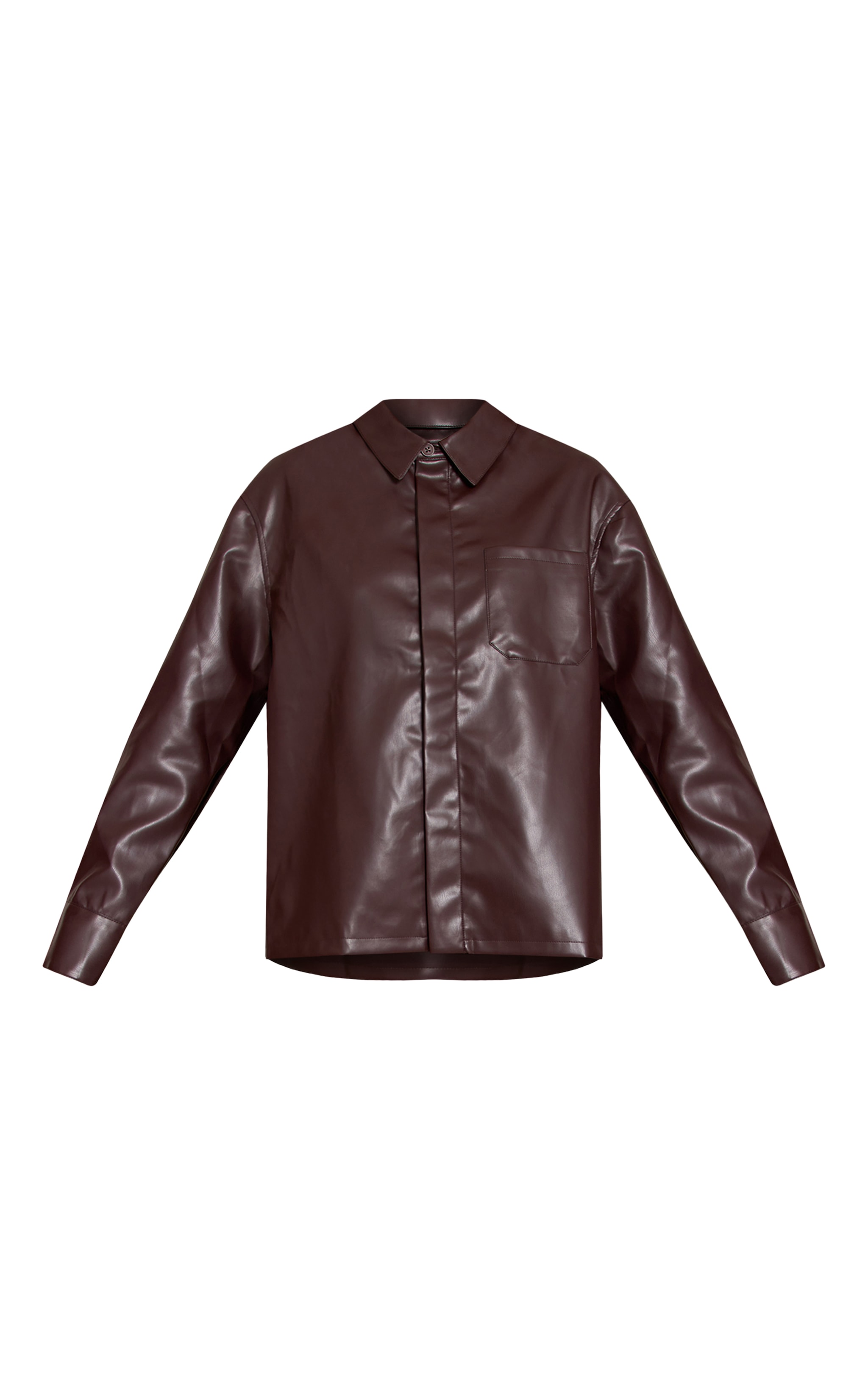 Dark Brown Faux Leather Pocket Detail Shirt image 5