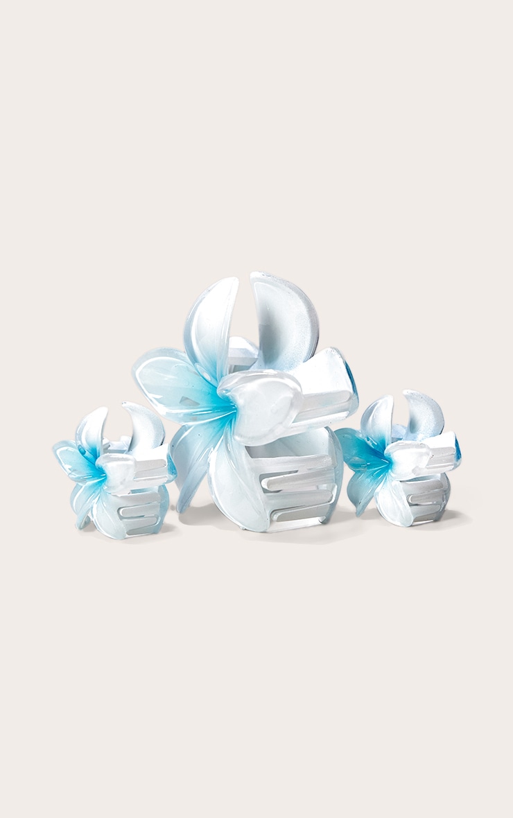 Aqua Gradient Lily Flower Hair Clip Set image 3