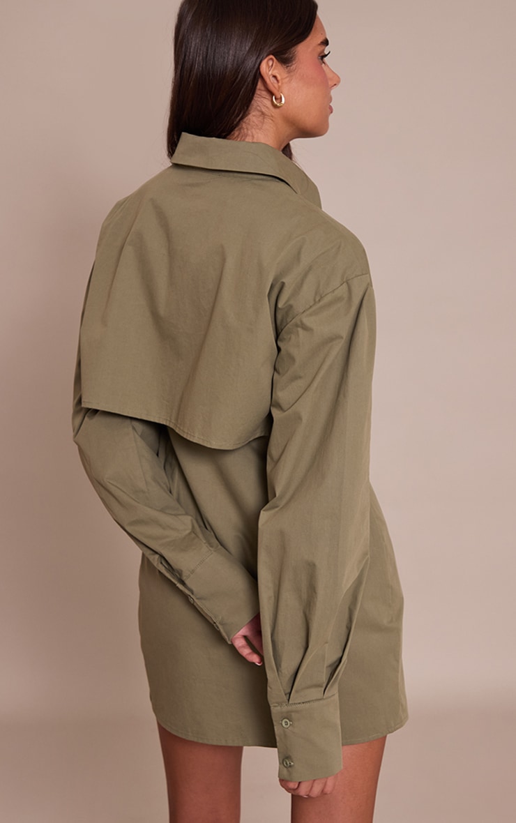 Khaki Overlay Detail Long Sleeve Shirt Dress image 2