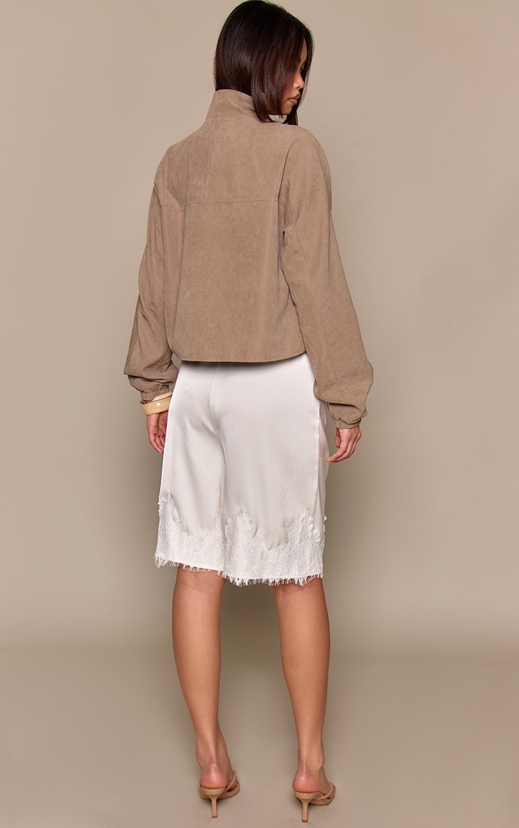 Butter Cream Satin Lace Detail Long Shorts  image 3