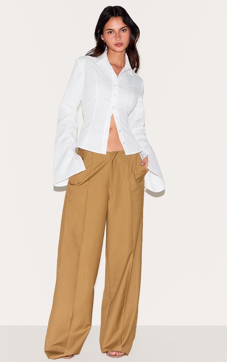 Olive Woven Low Rise Seam Detail Straight Leg Pants image 2