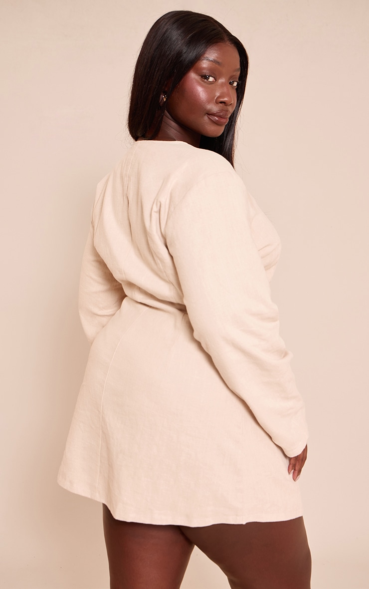 Plus Natural Premium Linen Cinched Waist Cocoon Sleeve Mini Dress image 2