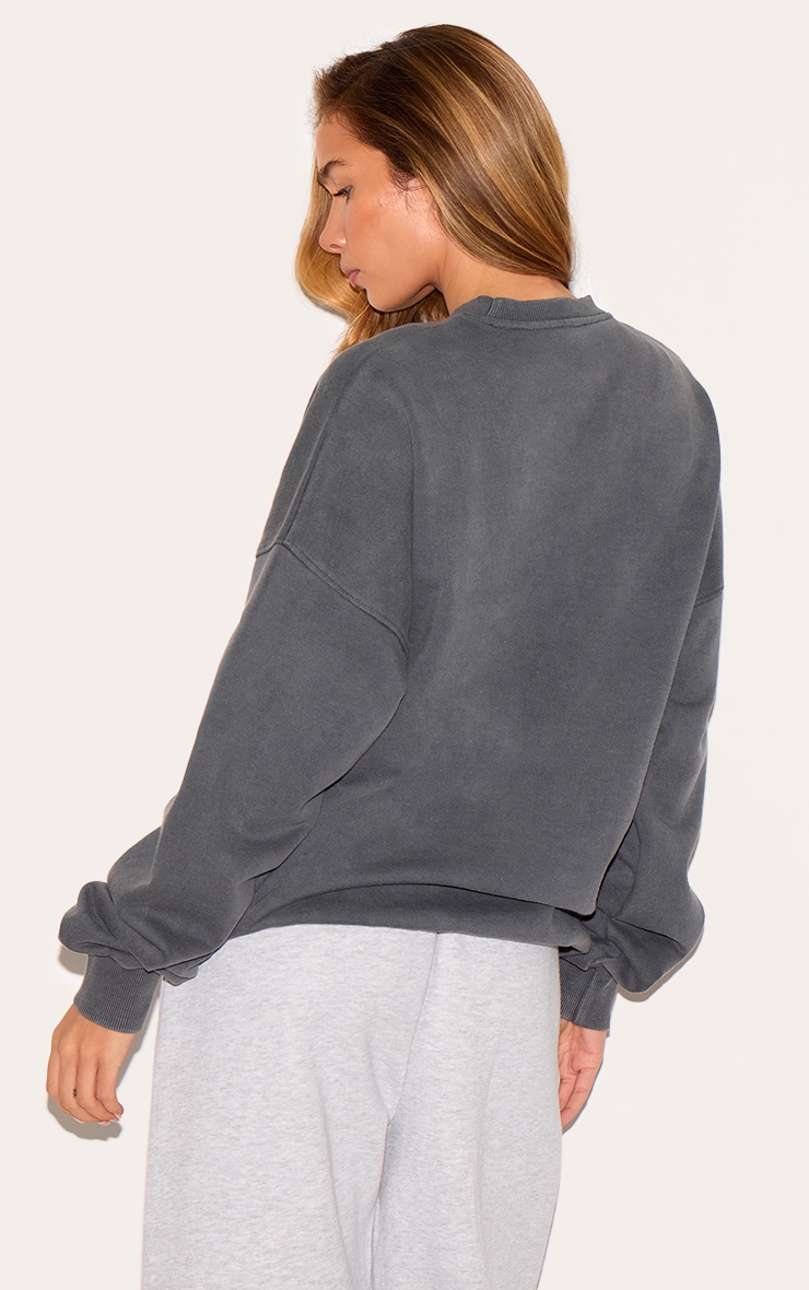 Charcoal Washed Paris Montmarte Print Oversized Sweatshirt image 2