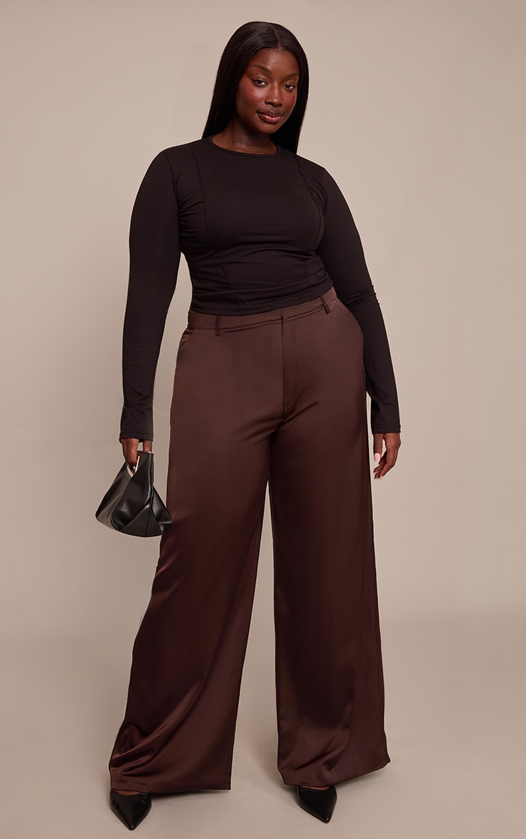 Plus Black Cotton Seam Detail Long Sleeve Top  image 3