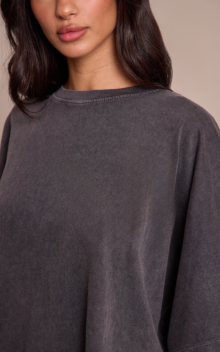 Petite Charcoal Acid Wash Oversized Boxy Tshirt image 4