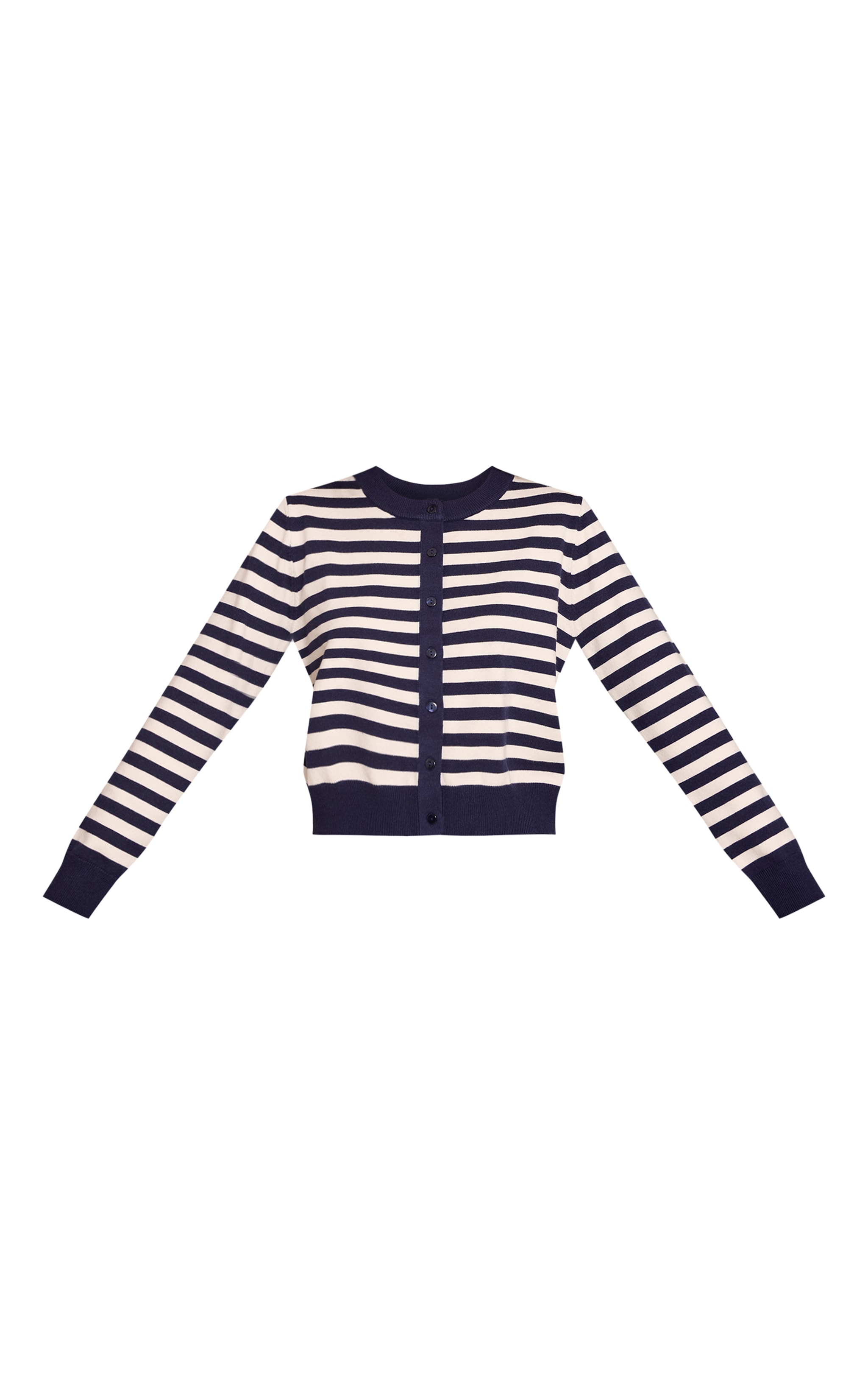Navy Striped Button Up Compact Knit Cardigan image 5