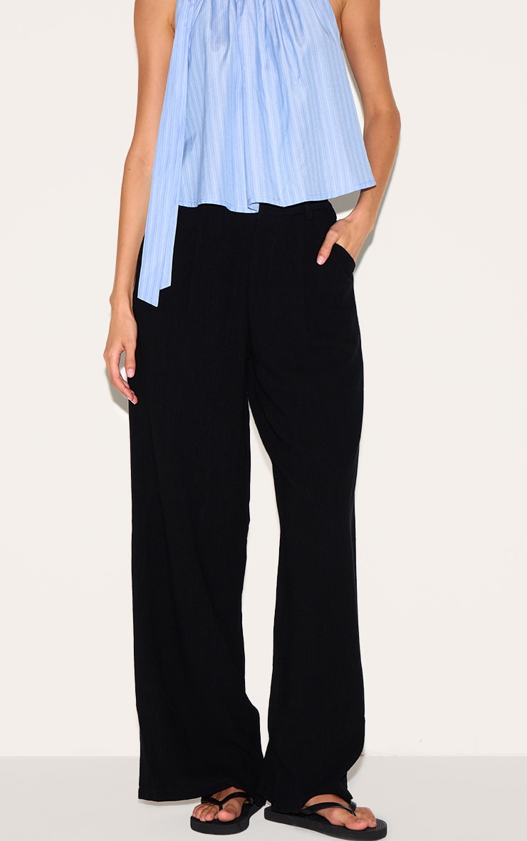 Black Linen Blend Tailored Straight Leg Pants image 2