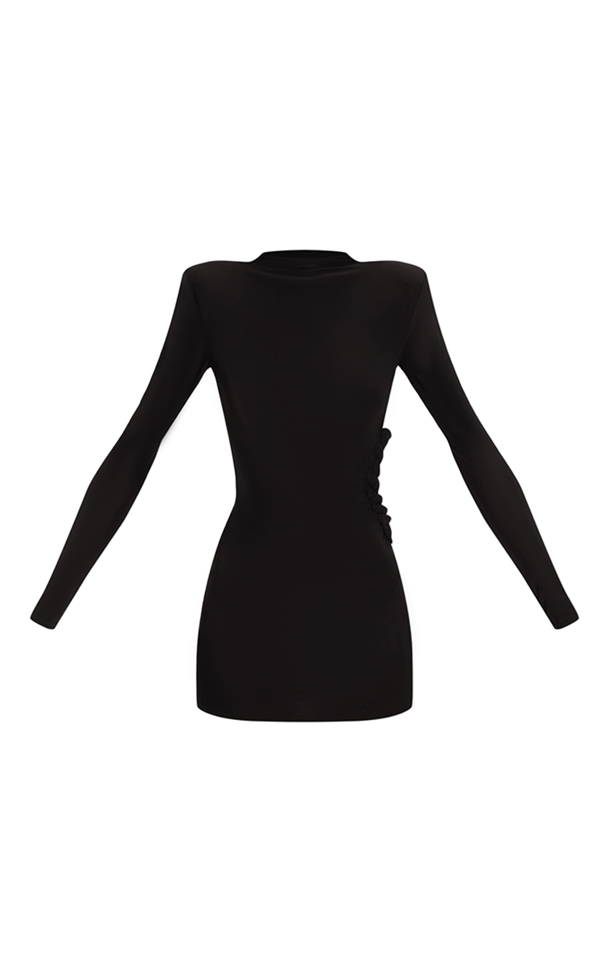 Black Slinky Plait Cut Out Side Long Sleeve Bodycon Dress image 5