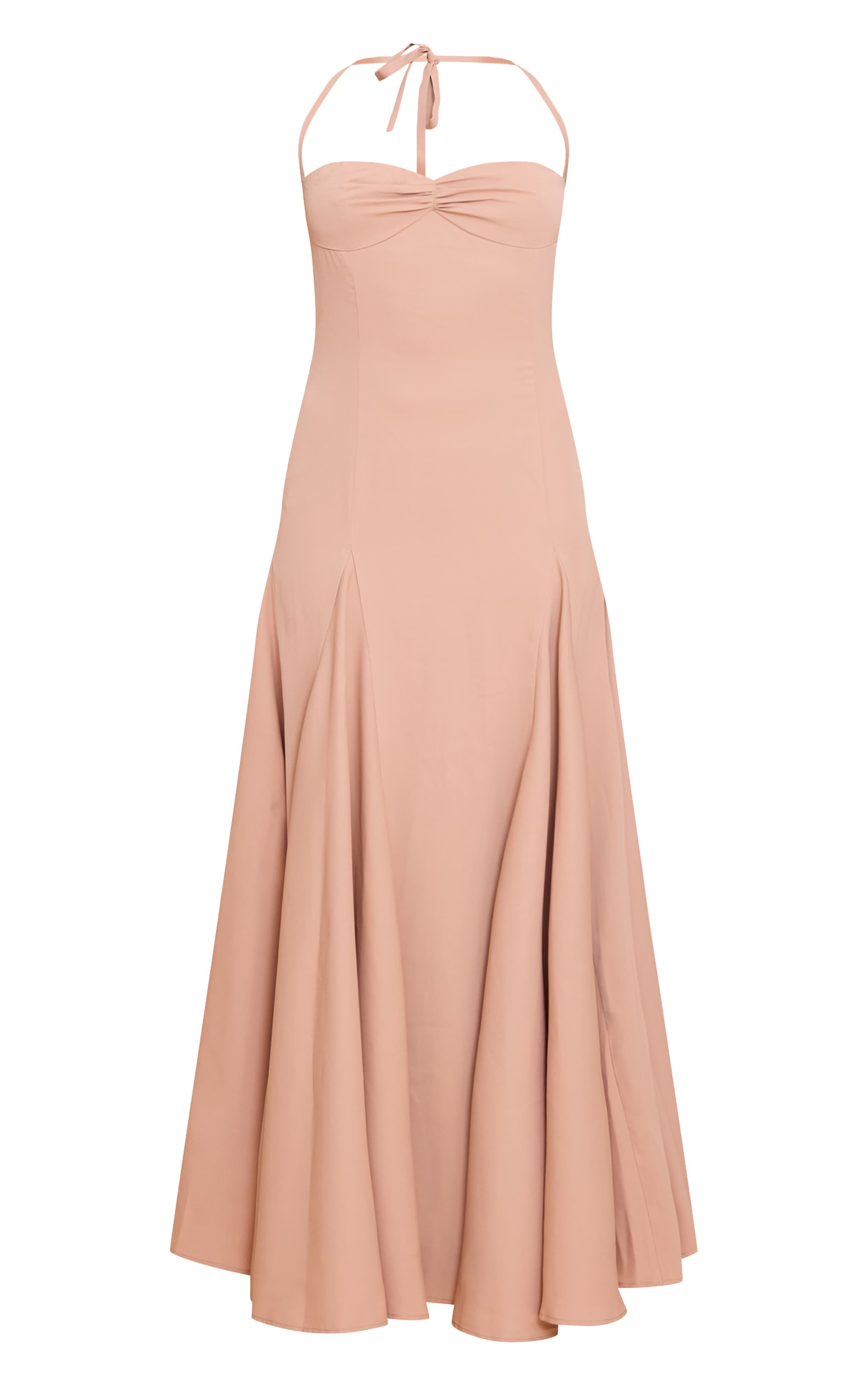 Taupe Woven Halterneck Ruched Bust Detail Maxi Dress image 5