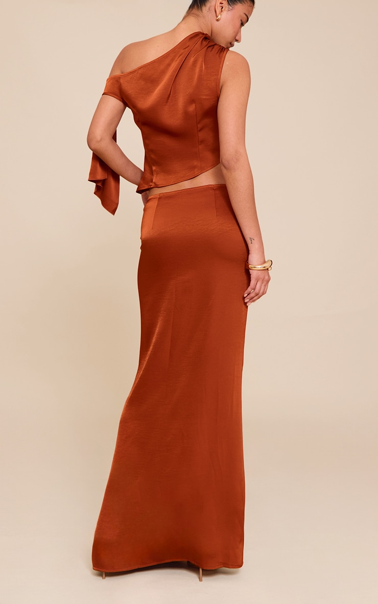 Rust Mid Rise Satin Maxi Skirt image 3