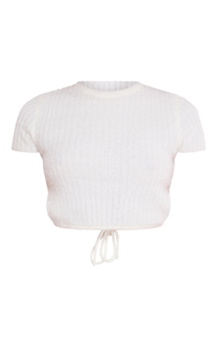  Off White Eyelash Rib Knit Open Back Crop Top image 5
