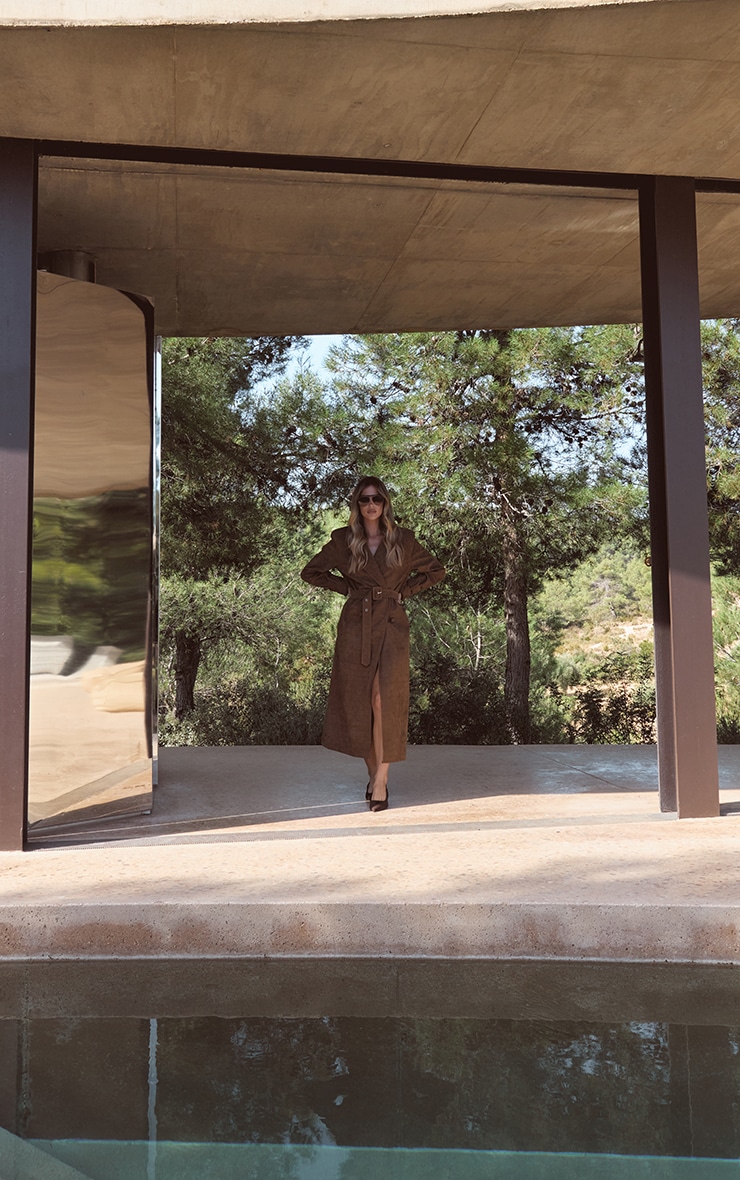 Chocolate Croc Suede Trench Coat image 5