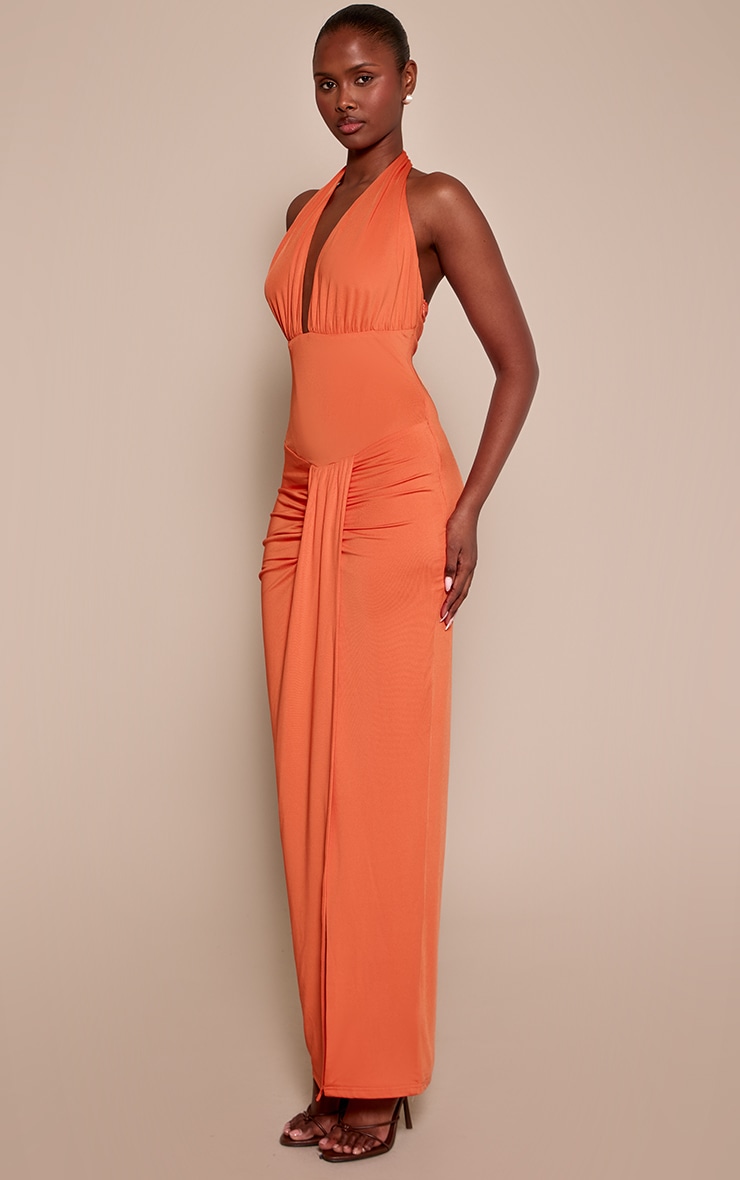 Orange Corset Plunge Drape Maxi Dress image 3