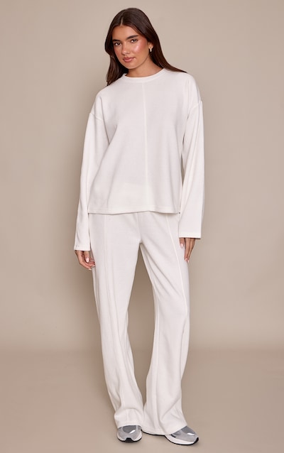 Cream Soft Rib Straight Leg Joggers