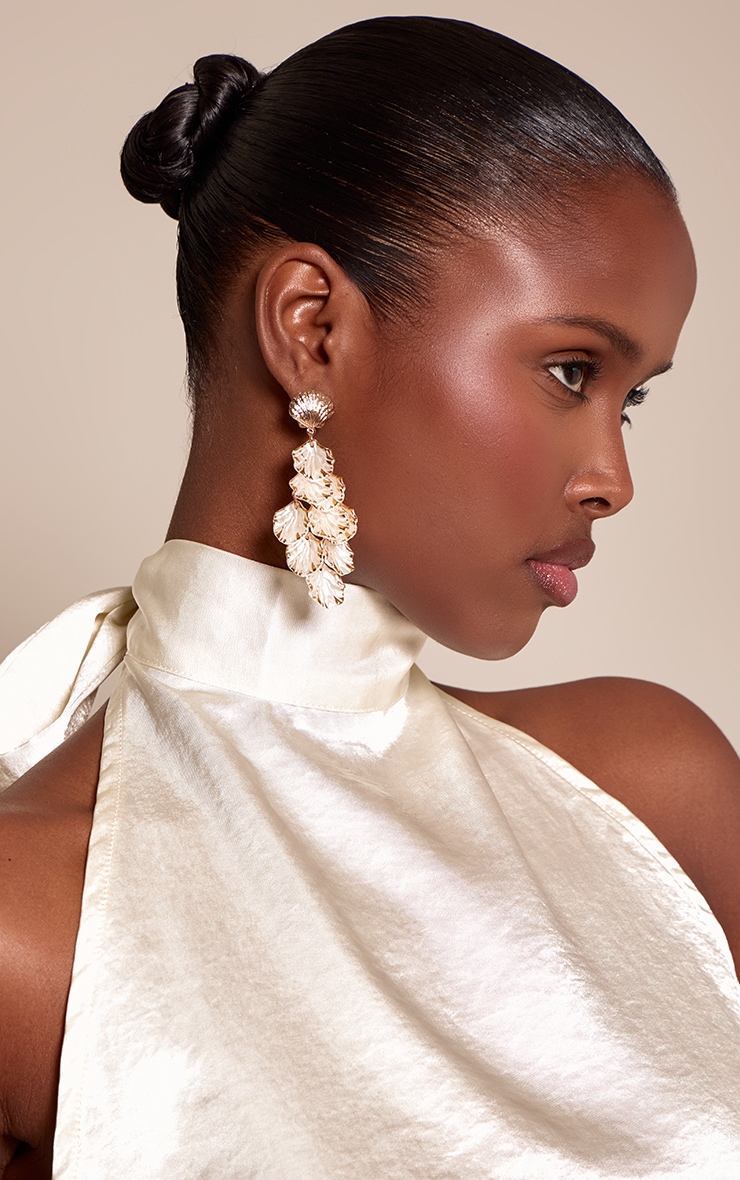 Gold Ivory Textured Petal Draped Earrings