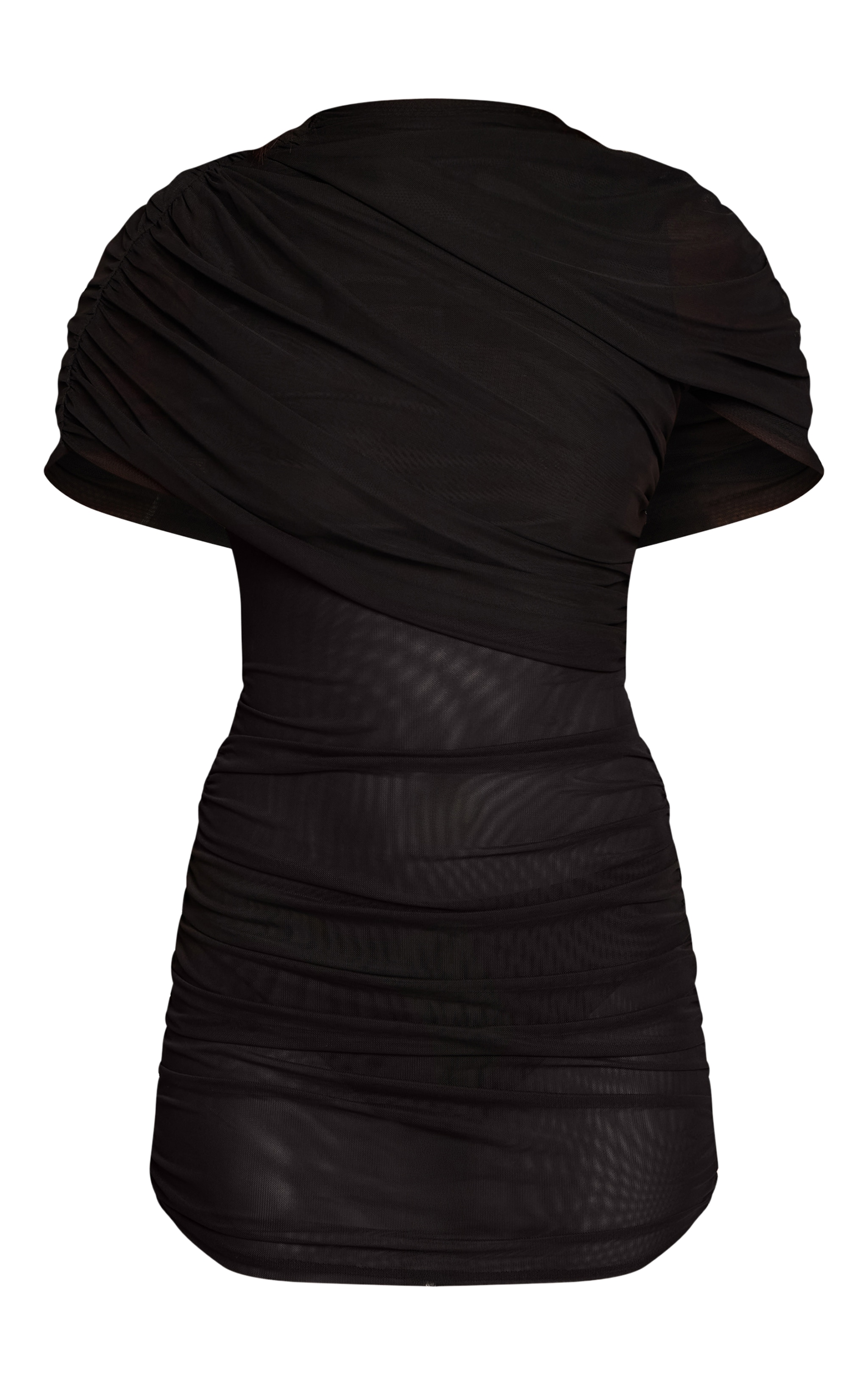 Mini robe en mesh noir froncée à manches courtes et partie superposée image 5