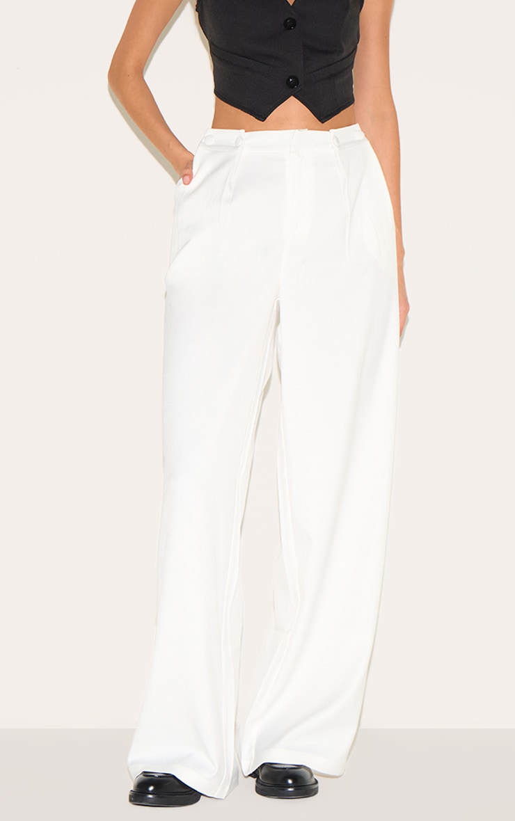 White Adjustable Waistband Detail Tailored Pants