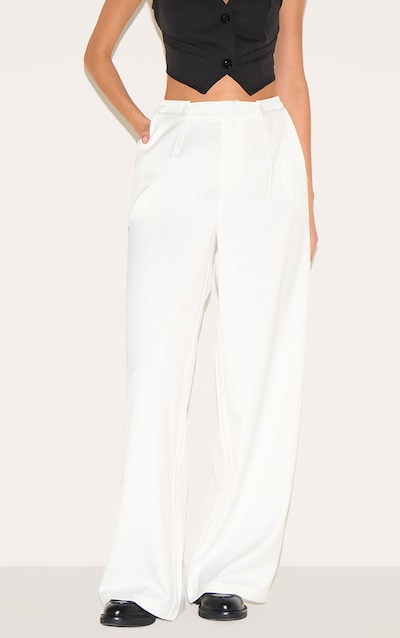 White Adjustable Waistband Detail Tailored Pants