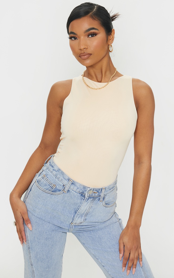 Black and Nude 2 Pack Slinky Racer Neck Bodysuit