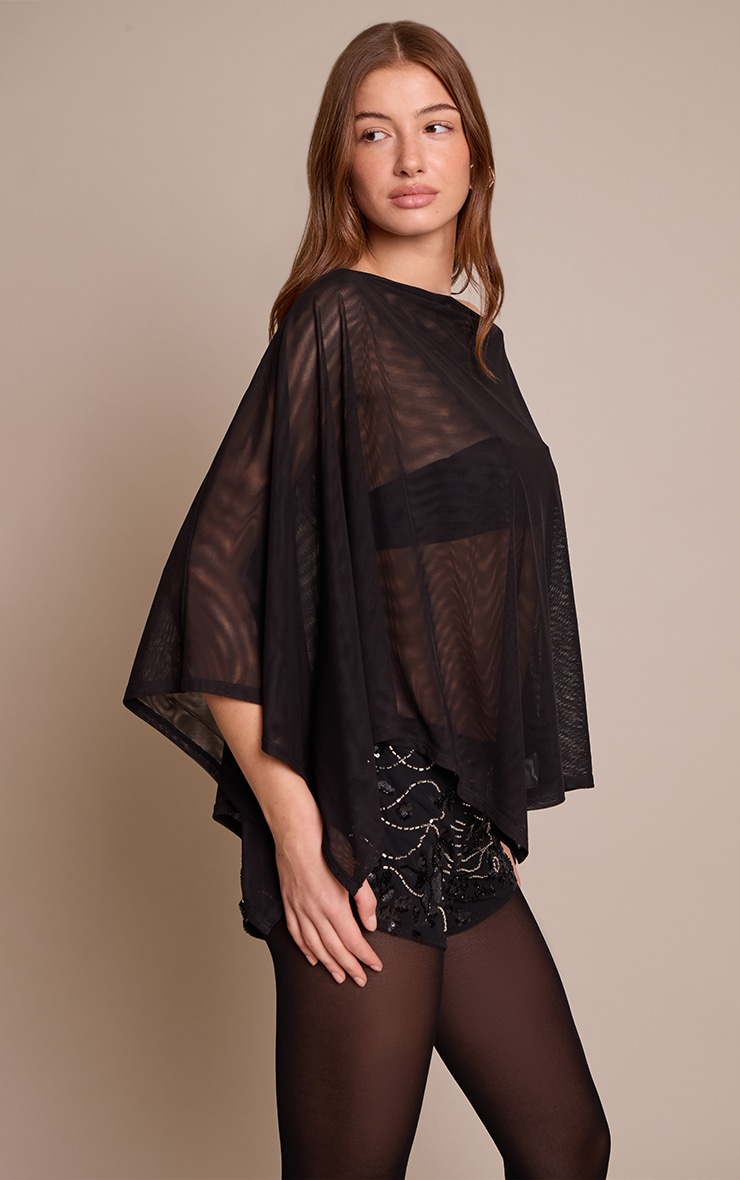 Top style cape oversize en mesh noir image 4