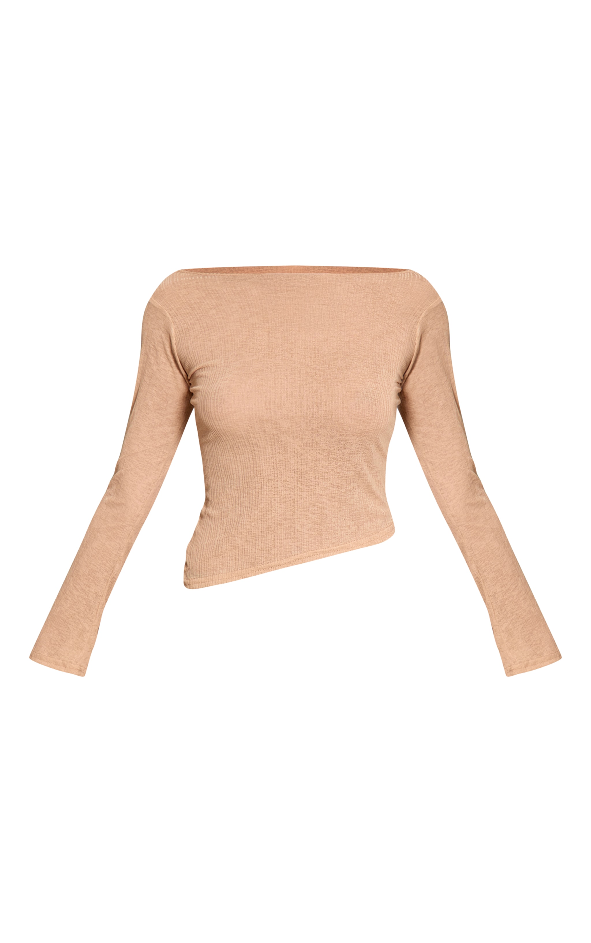 Tan Onion Skin Rib Boatneck Flare Sleeve Top  image 5