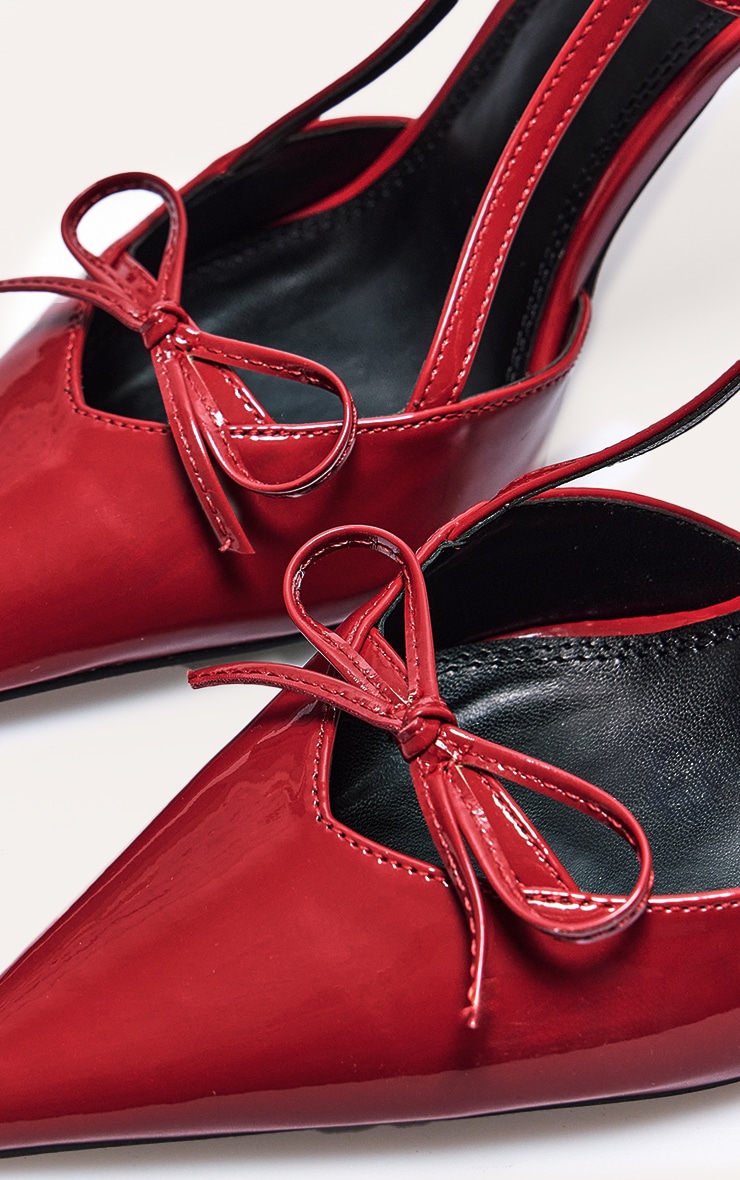 Red Patent PU Point Toe Bow Detail Mid Heel Courts image 4