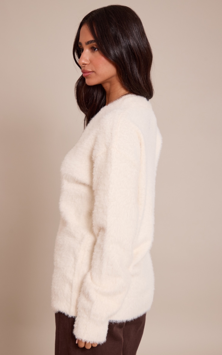 Petite Cream Asymmetric Button Up Jumper image 2