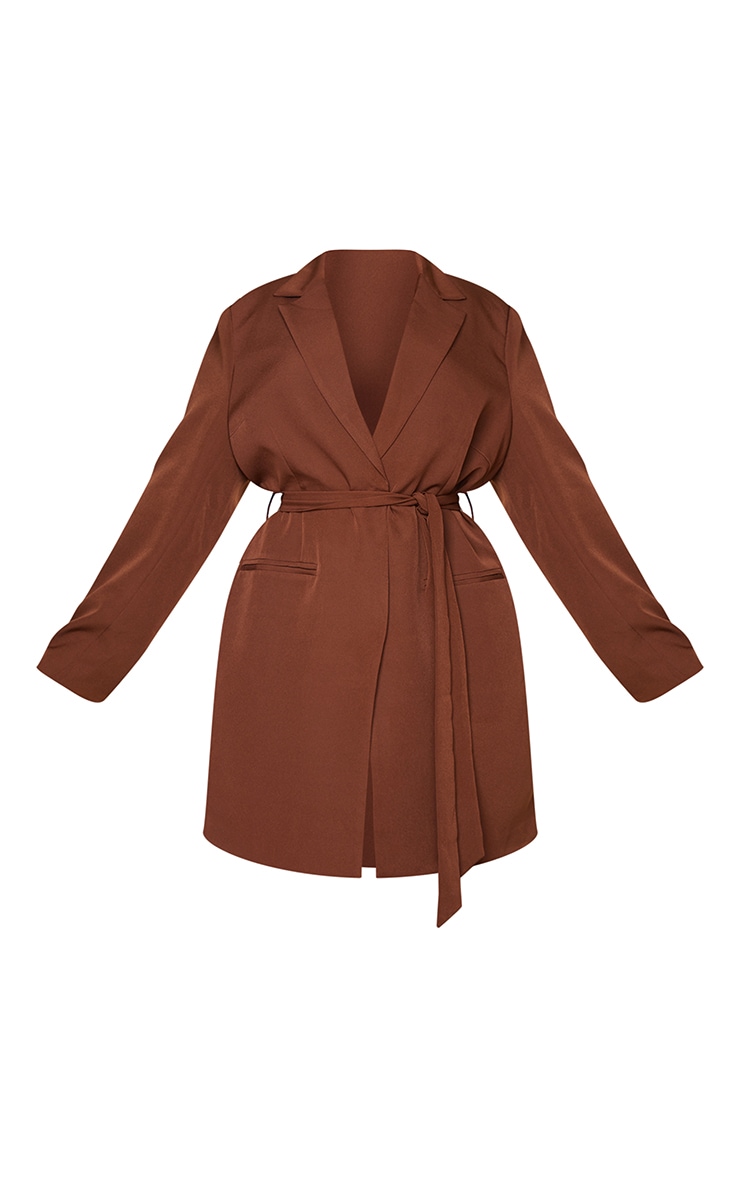 Plus Chocolate Tie Waist Blazer Dress image 6