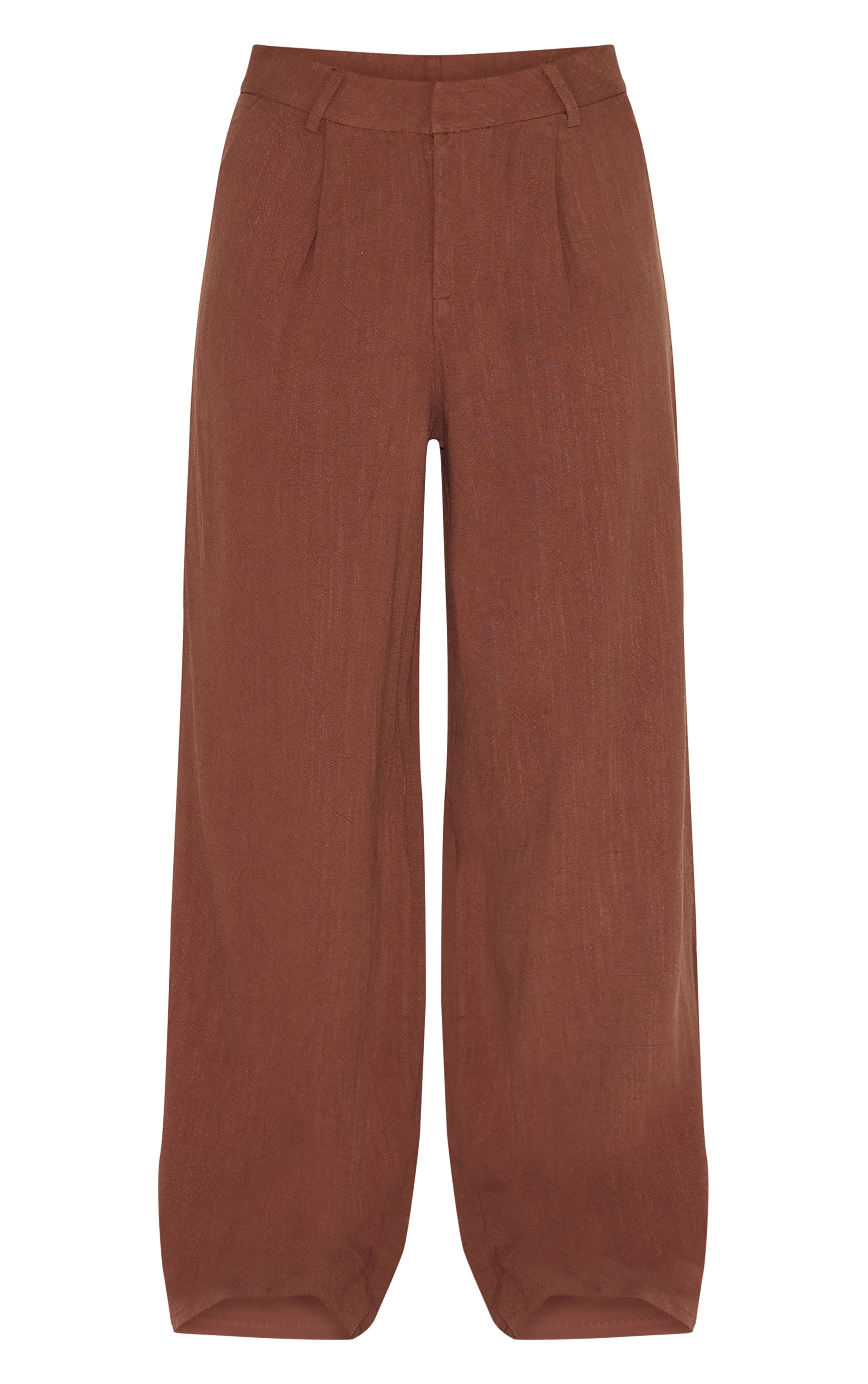 Dark Chocolate Linen Blend Tailored Straight Leg Pants image 5