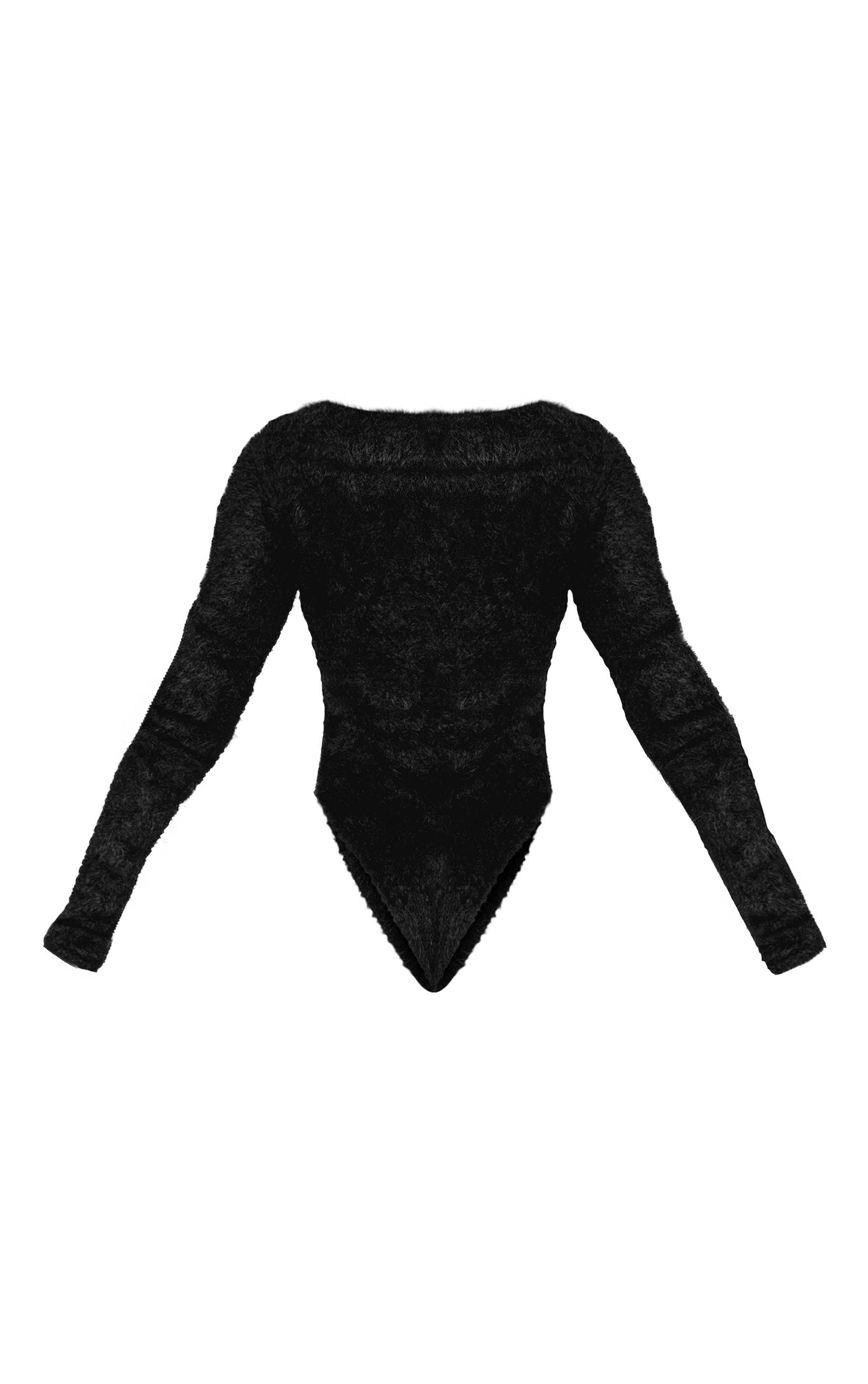 Petite Black Fluffy Round Neck Scoop Long Sleeve Bodysuit image 6
