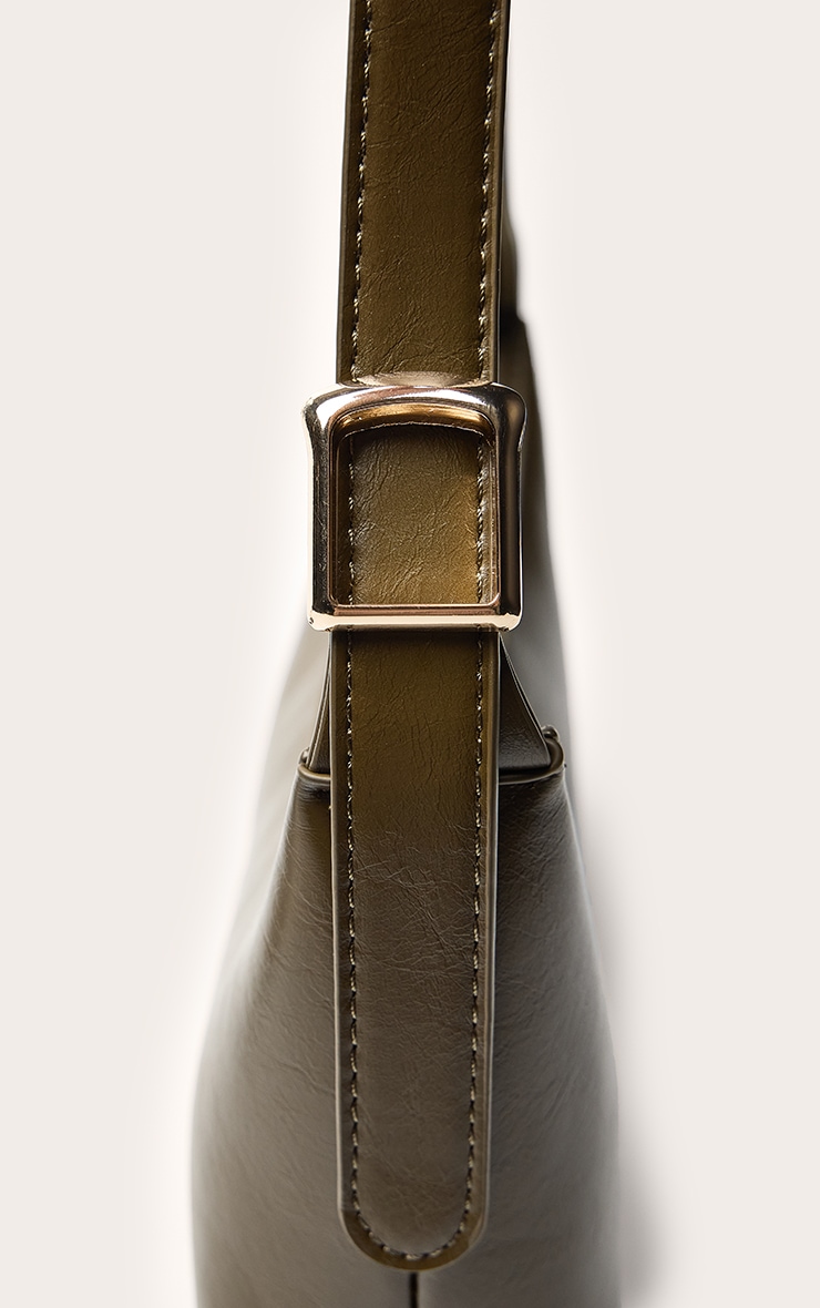 Olive PU Simple Buckle Strap Shoulder Bag image 5