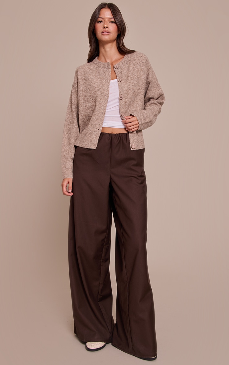 Cardigan en maille tricot taupe à col ras image 3