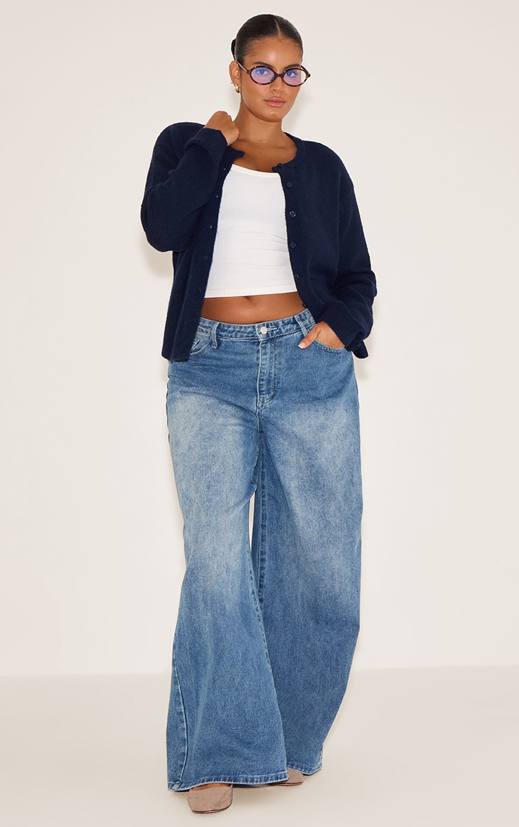 Plus Navy Knit Button Through Cardigan image 3