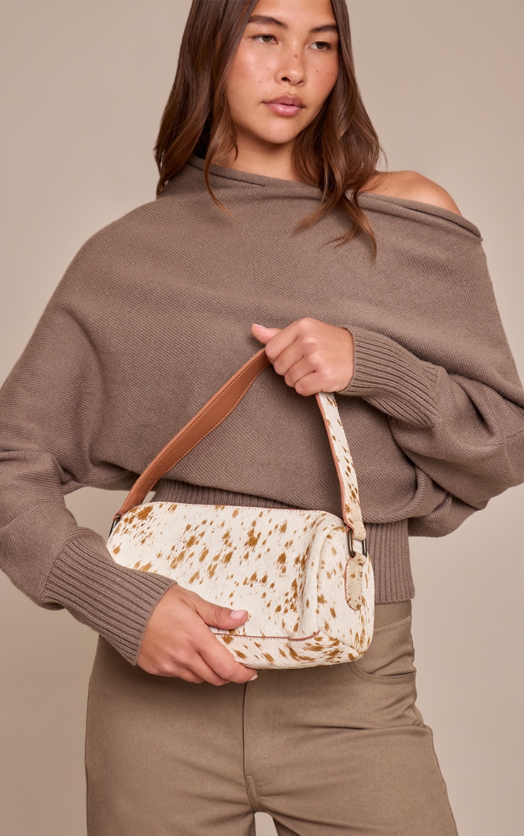 Sac à main en cuir véritable non coloré effet vache image 1