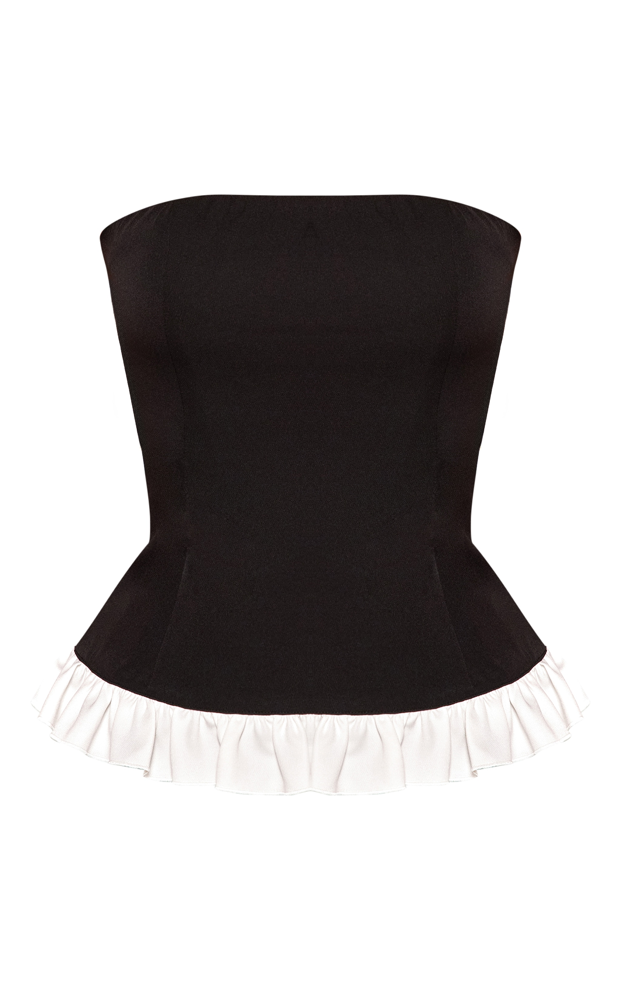 Petite Black Contrast Frill Hem Bandeau Top image 5