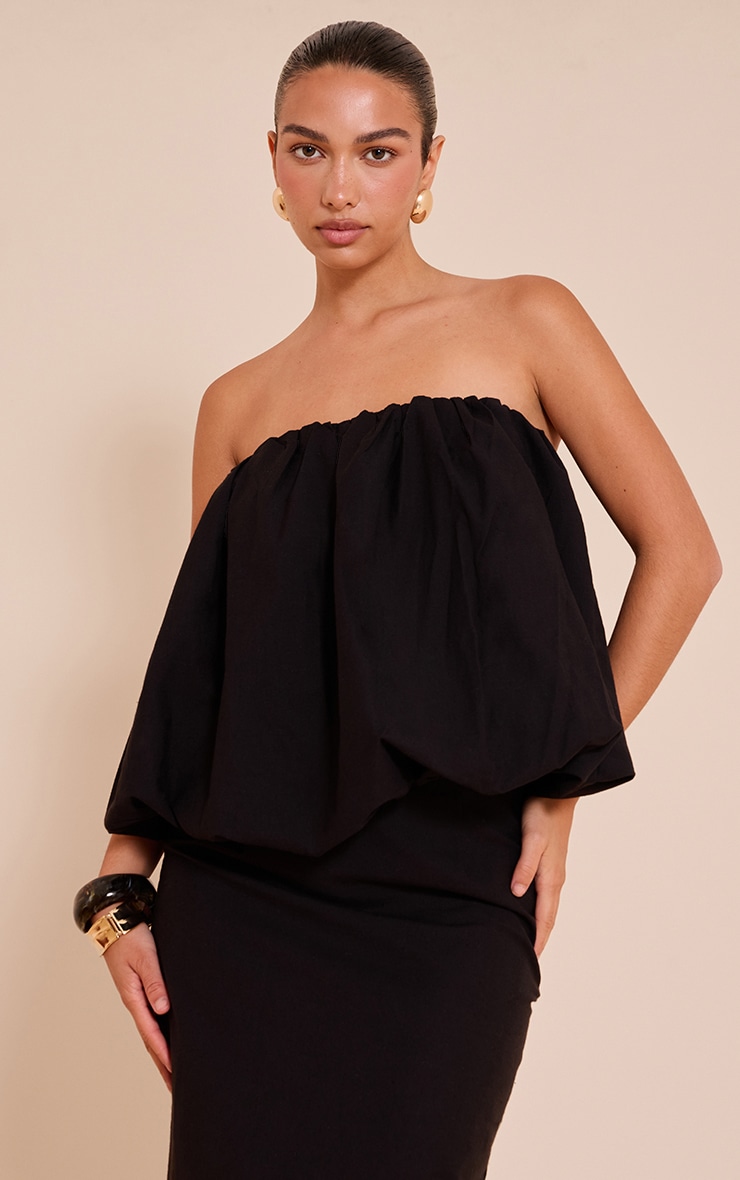 Black Ruched Longline Bandeau Top image 1