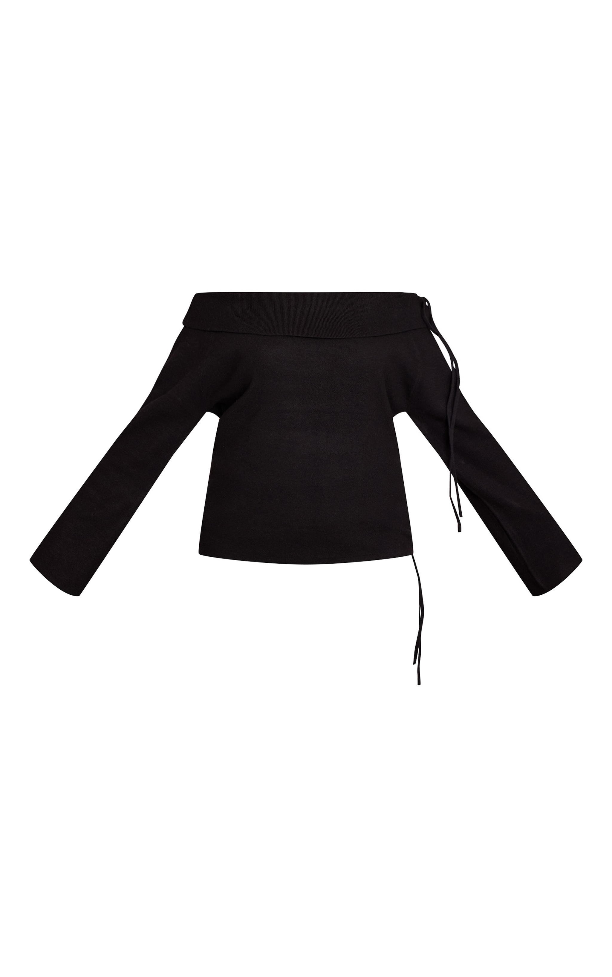 Plus Black Knitted Bardot Foldover Tie Detail Top  image 5