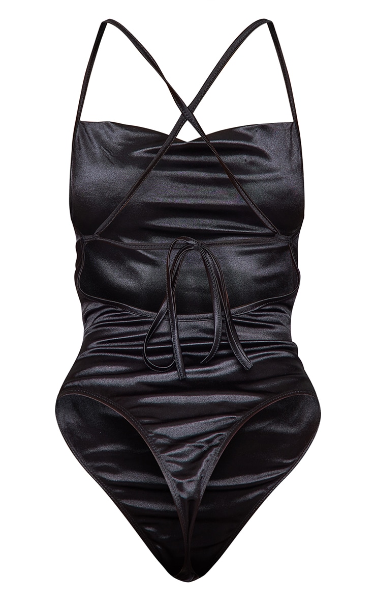 Black Satin Cowl Halterneck Bodysuit image 3