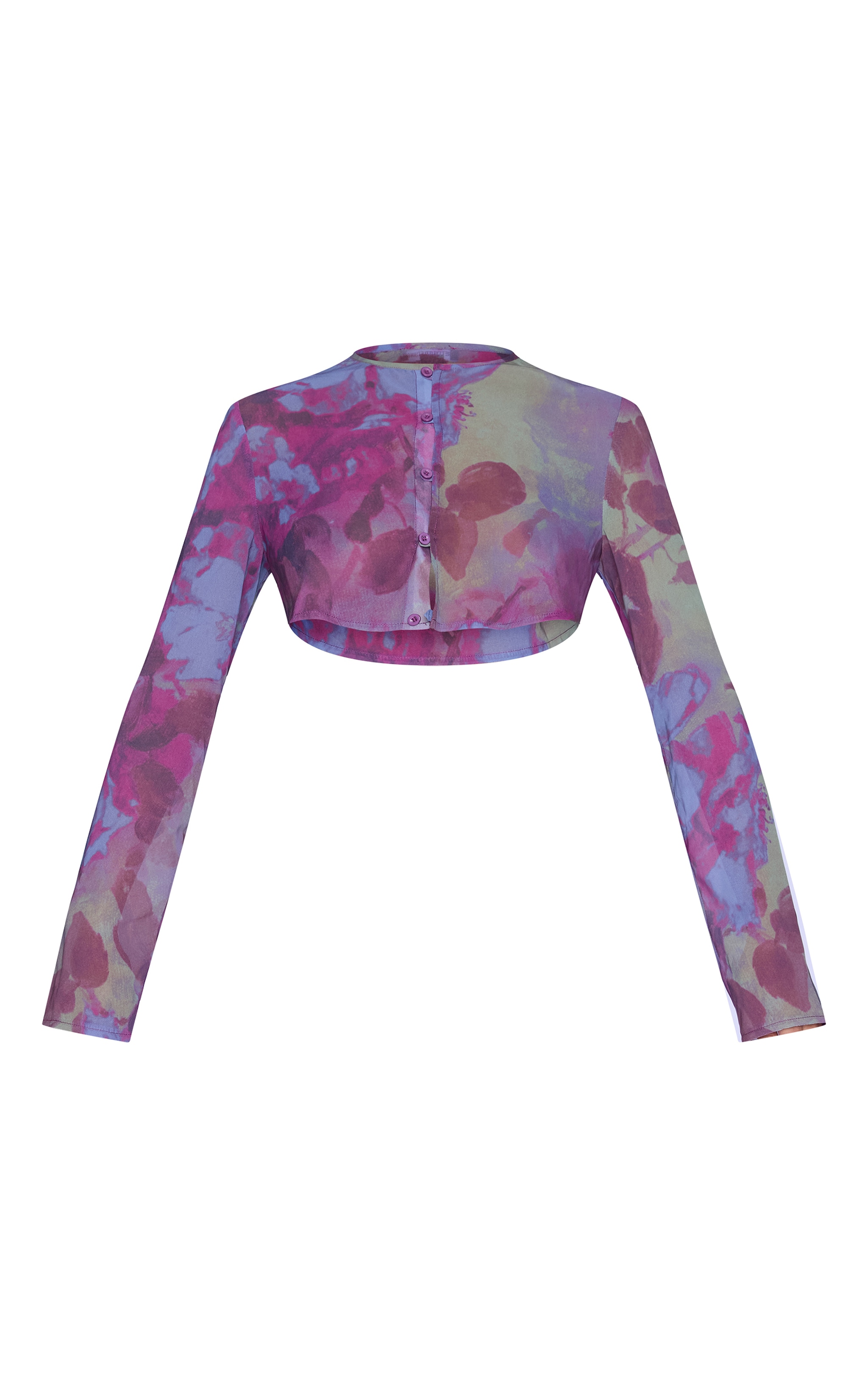 Multi Floral Print Chiffon Cropped Blouse image 5