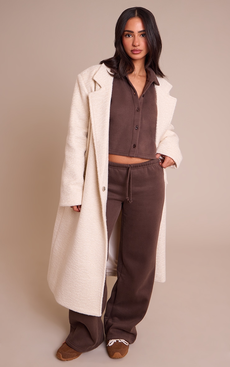 Petite Chocolate Cropped Button Up Collared Sweatshirt image 3