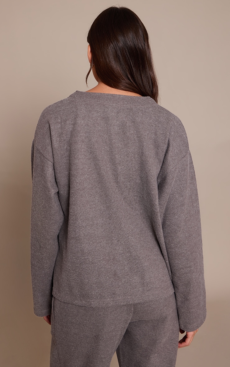 Charcoal Grey Brushed Soft Touch Boxy Cardigan image 2