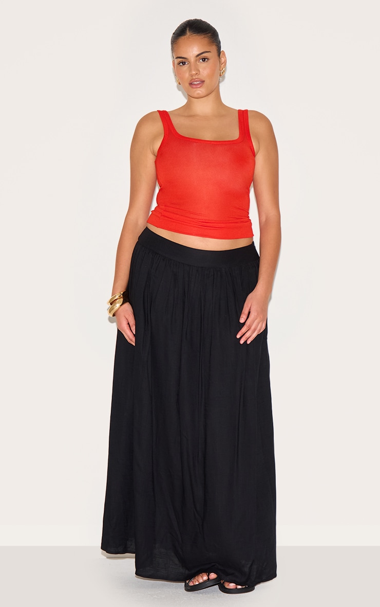 Plus Black Cotton Pleated Maxi Skirt image 2