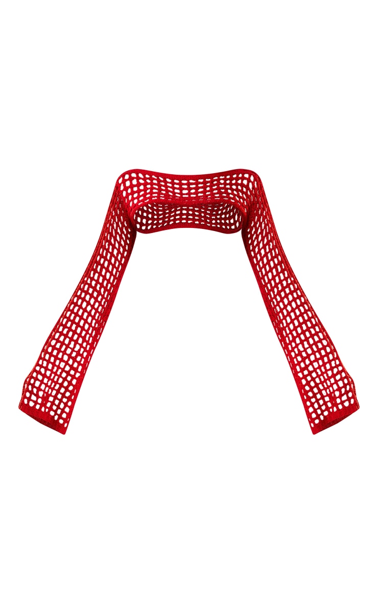 Red Crochet Extreme Cropped Beach Top image 5