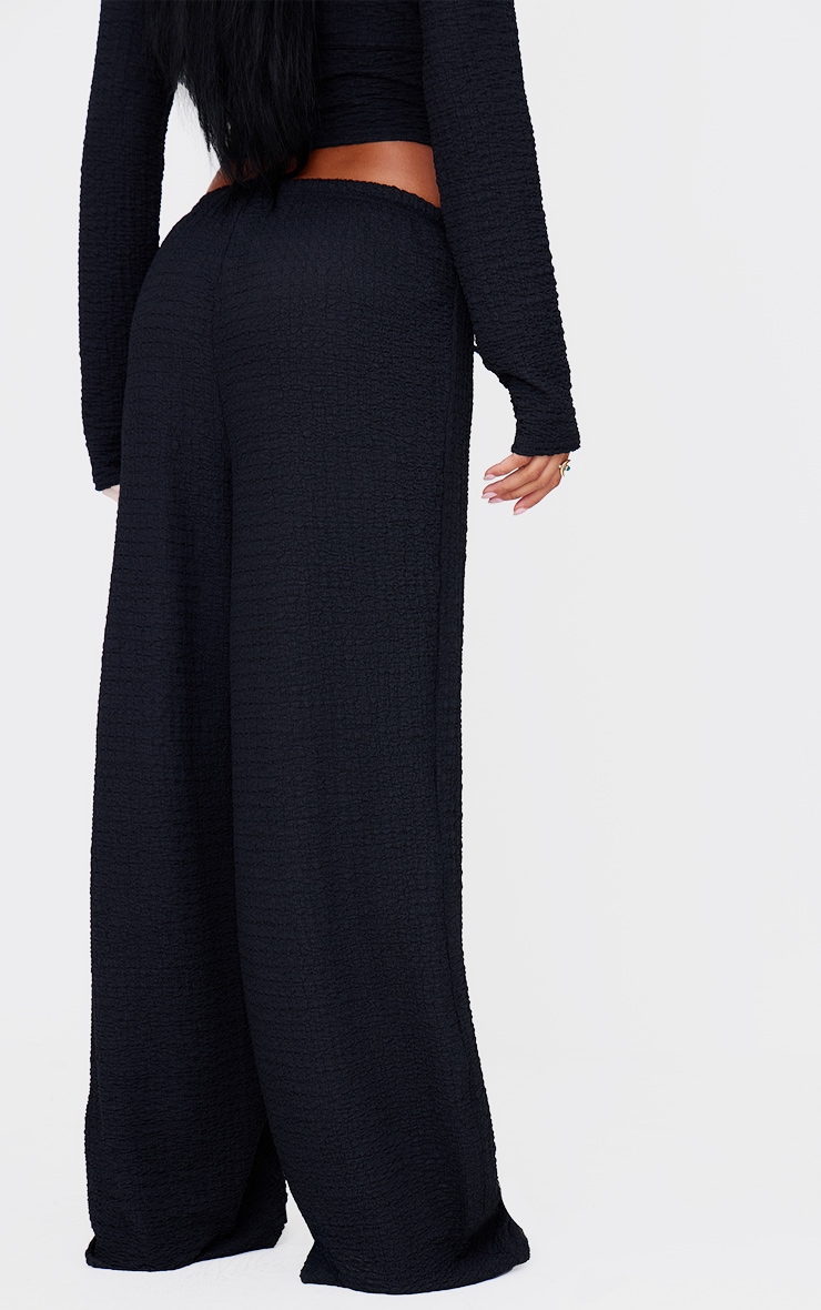 Black Textured Low Rise Wide Leg Trousers image 3