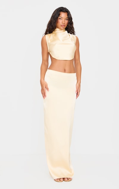 Jupe longue satinée butter cream à taille mi-haute