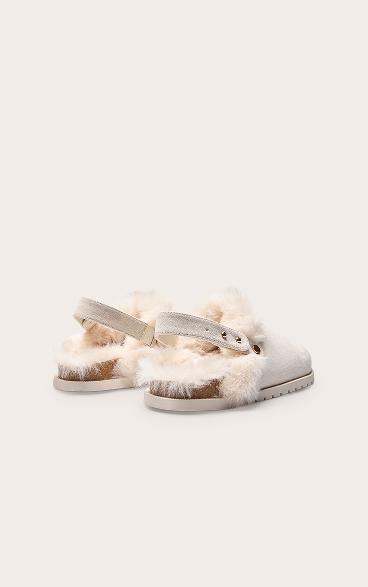 Cream Faux Suede Faux Fur Lined Mules image 4