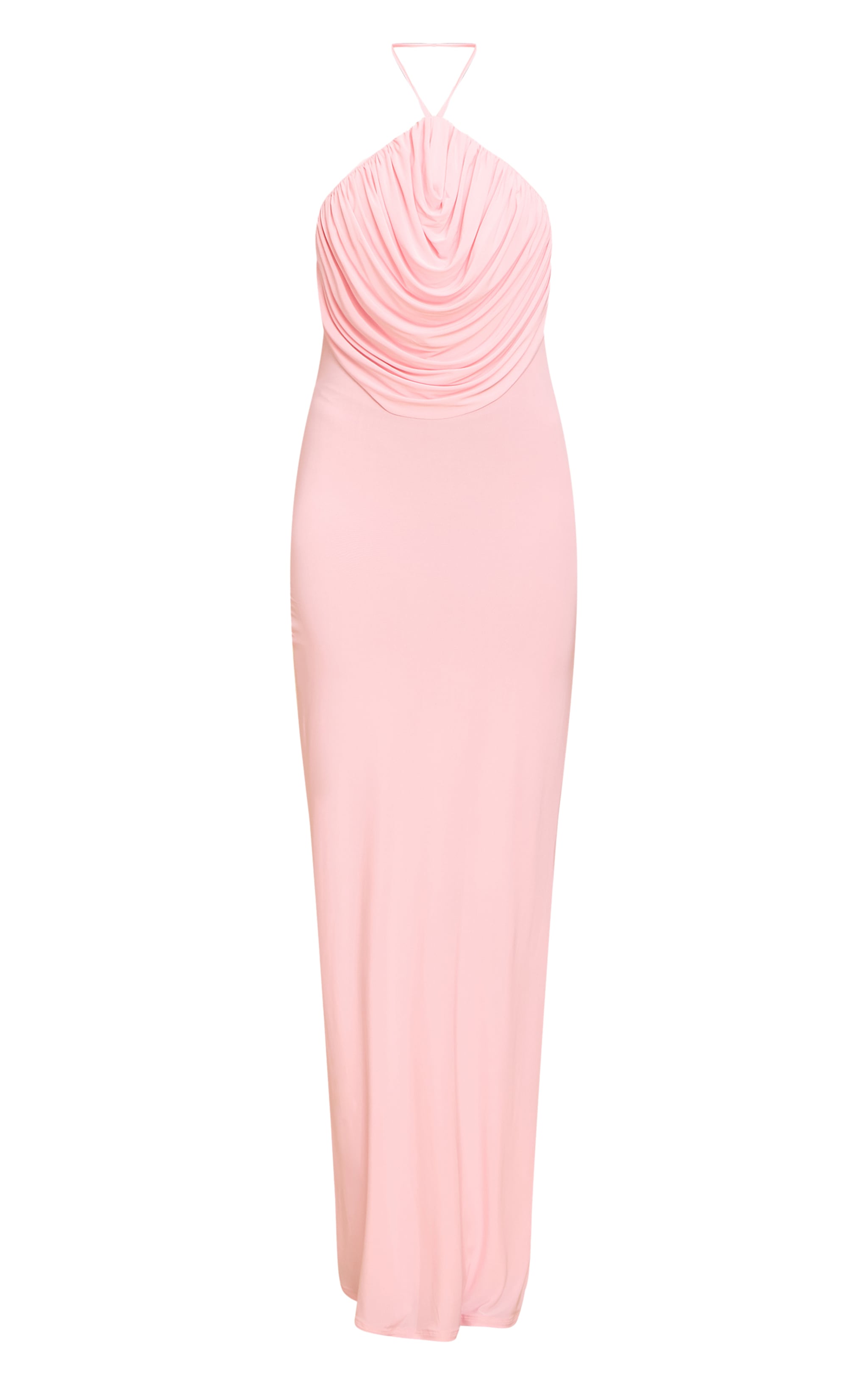 Robe longue moulante rose tendre à dos nu et détail drapé image 5